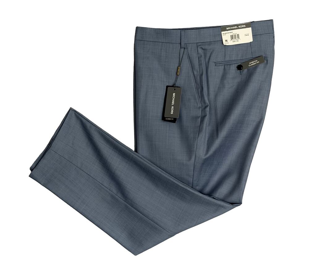 Michael Kors Dress Pant Men's 42"x30" Classic Fit Stretch Wool Blend Lt Blue NWT